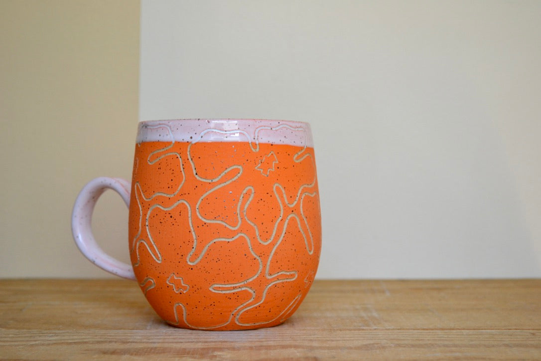 05. Freehand Florals Mug ~ Orange 2