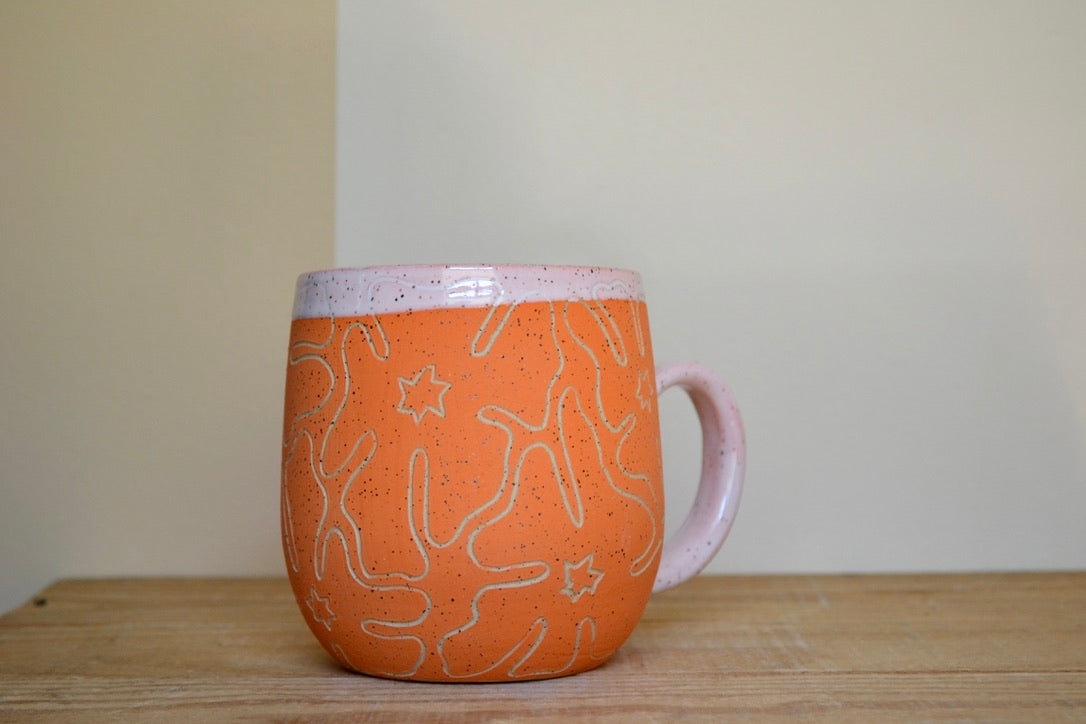04. Freehand Florals Mug ~ Orange 1