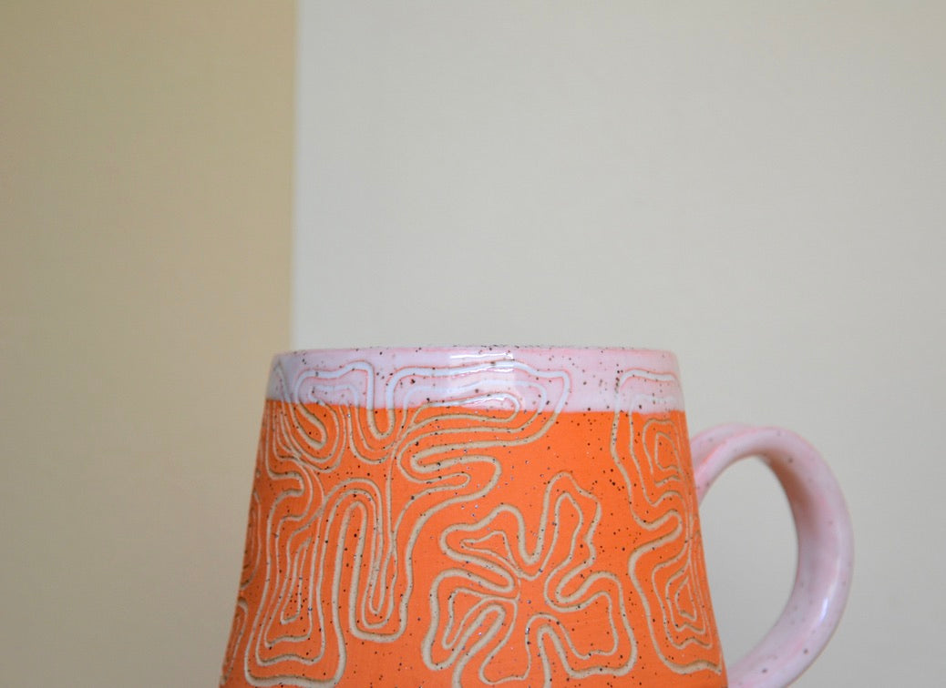 07. Freehand Florals Mug ~ Orange Funky